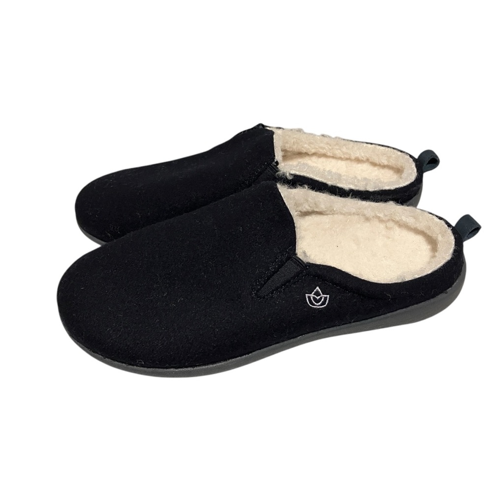 Spenco Black Fleece Lined Wool Blend Black Slip On Slipper House Shoes Womens 9 - Picture 4 of 13